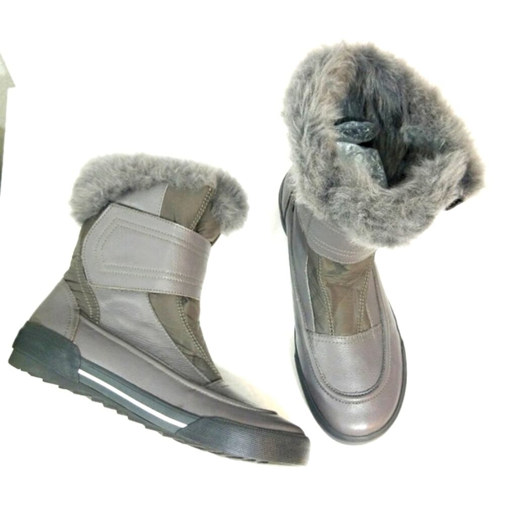 New Clarks Collection grey waterproof leather & fur winter boots